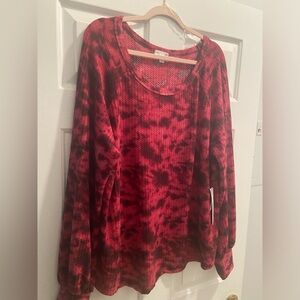 Orange Kiss 3x Dark Red Tye Dye Like Shirt NWT Waffle